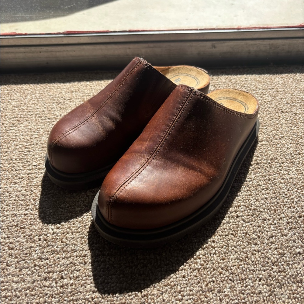 Dr. Martens Brown Leather Slip-On Clogs
